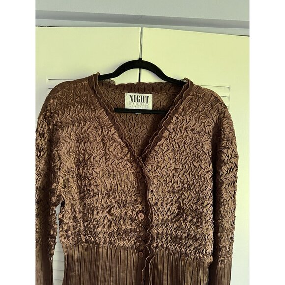 Night Studio New York Brown Ruffled Textured Button-Up Lightweight Jacket Small - Picture 4 of 6